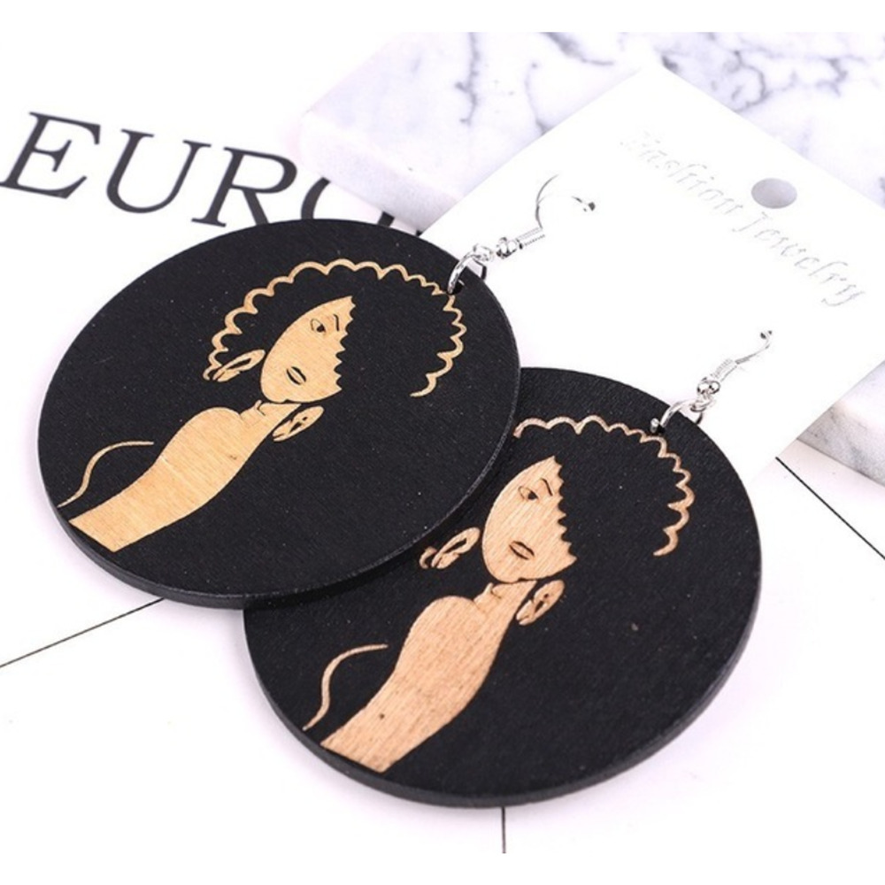 Ada African Girl Power Wooden Dangle Earrings